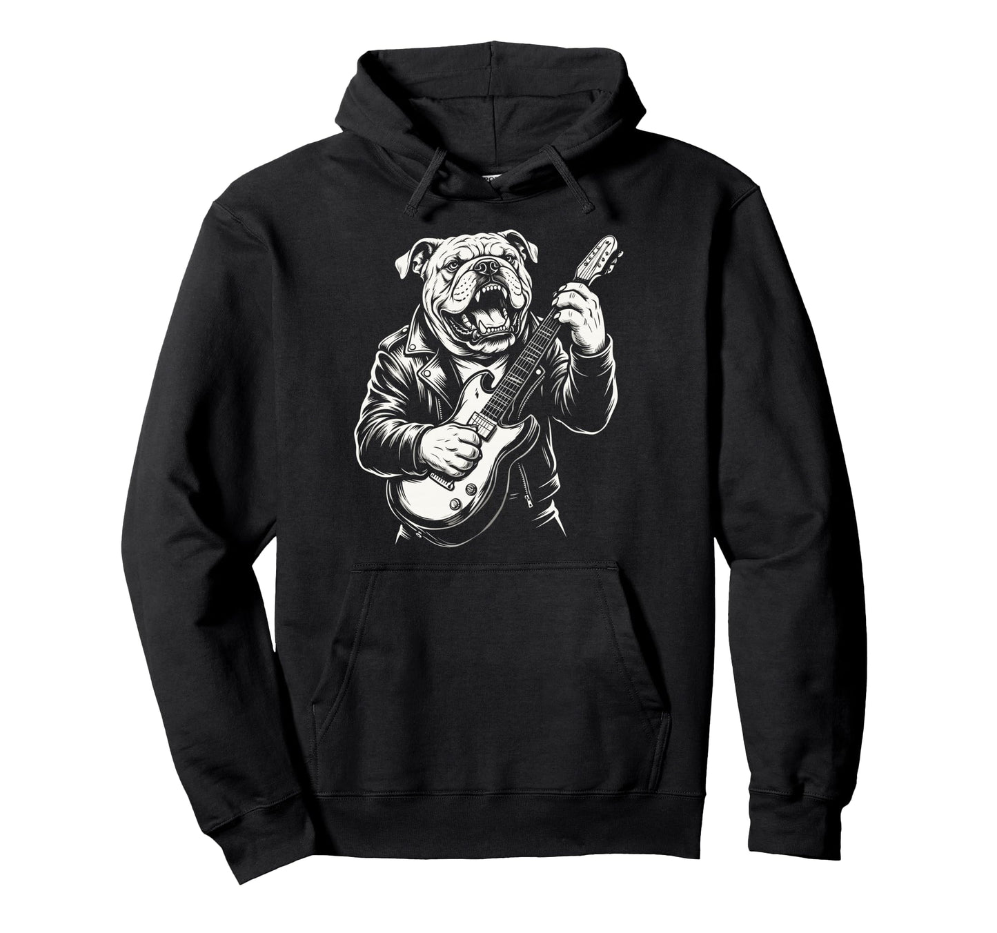 Funny Bulldog Dog Playing Guitar Heavy Hoodie - Custom Art Print Men Women - T-Shirt, Sweatshirt, Hoodie