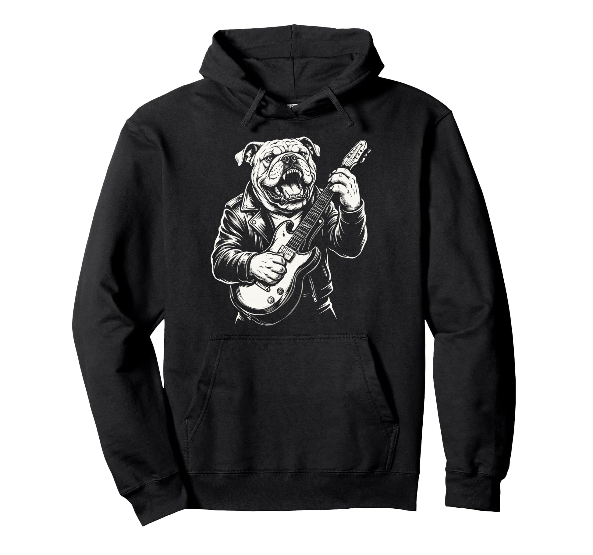 Funny Bulldog Dog Playing Guitar Heavy Hoodie - Custom Art Print Men Women - T-Shirt, Sweatshirt, Hoodie