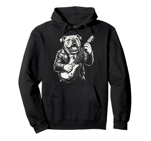 Funny Bulldog Dog Playing Guitar Heavy Hoodie - Custom Art Print Men Women - T-Shirt, Sweatshirt, Hoodie