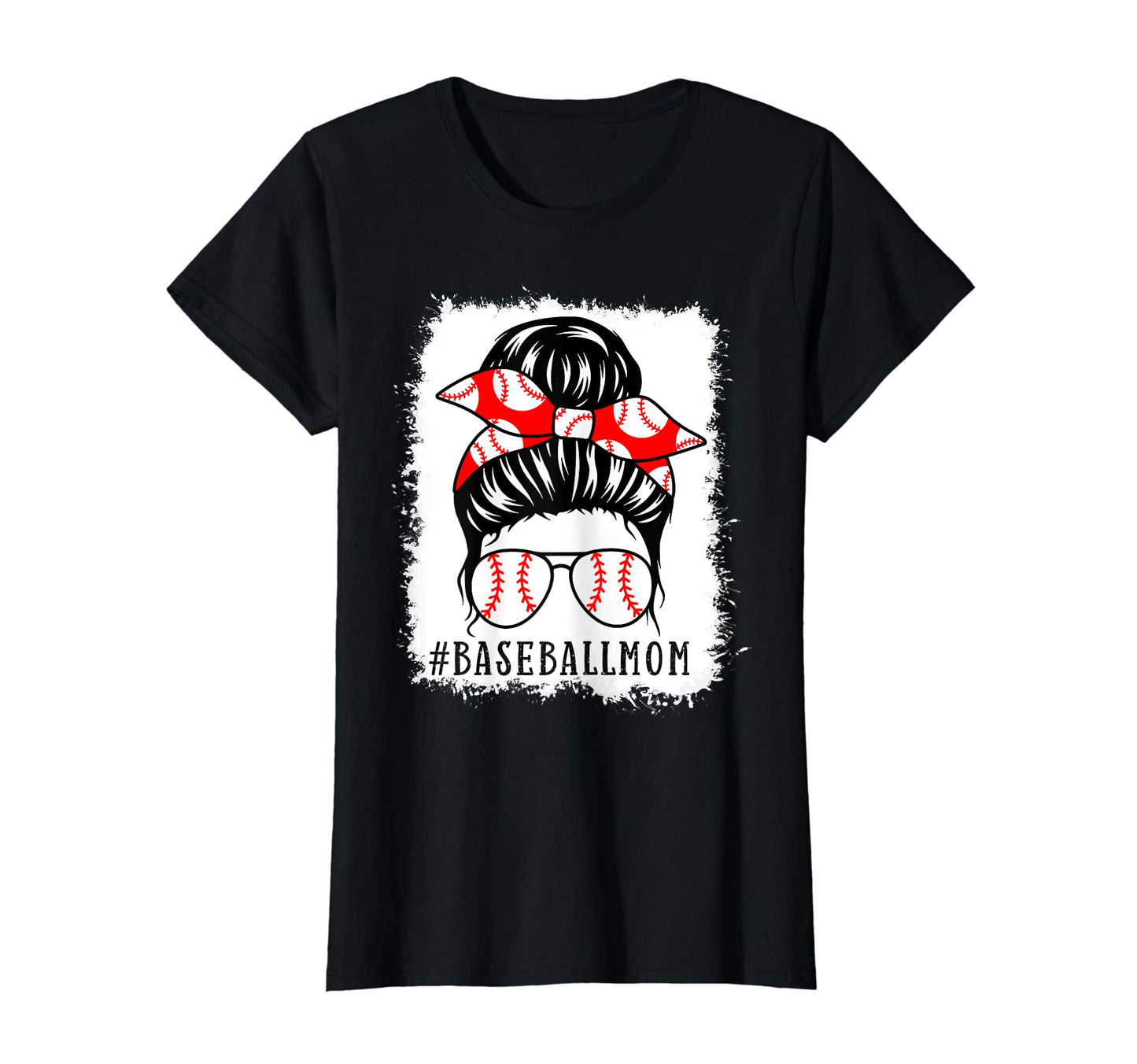 Baseball Mom Bleached Messy Bun Game T-Shirt - Novelty Apparel Men Women - T-Shirt, Sweatshirt, Hoodie
