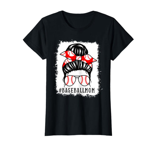 Baseball Mom Bleached Messy Bun Game T-Shirt - Novelty Apparel Men Women - T-Shirt, Sweatshirt, Hoodie