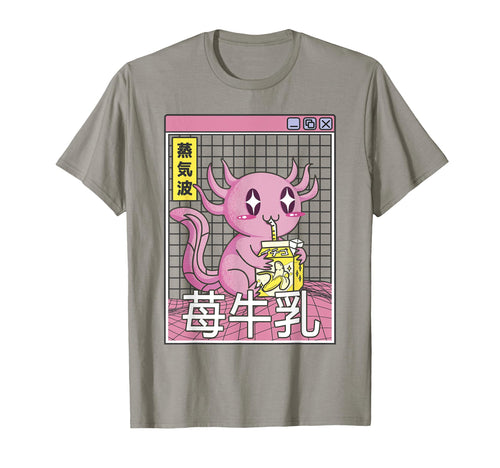 Axolotl Banana Milk Kawaii Grid Vaporwave T-Shirt - Graphic Print Unisex - T-Shirt, Sweatshirt, Hoodie