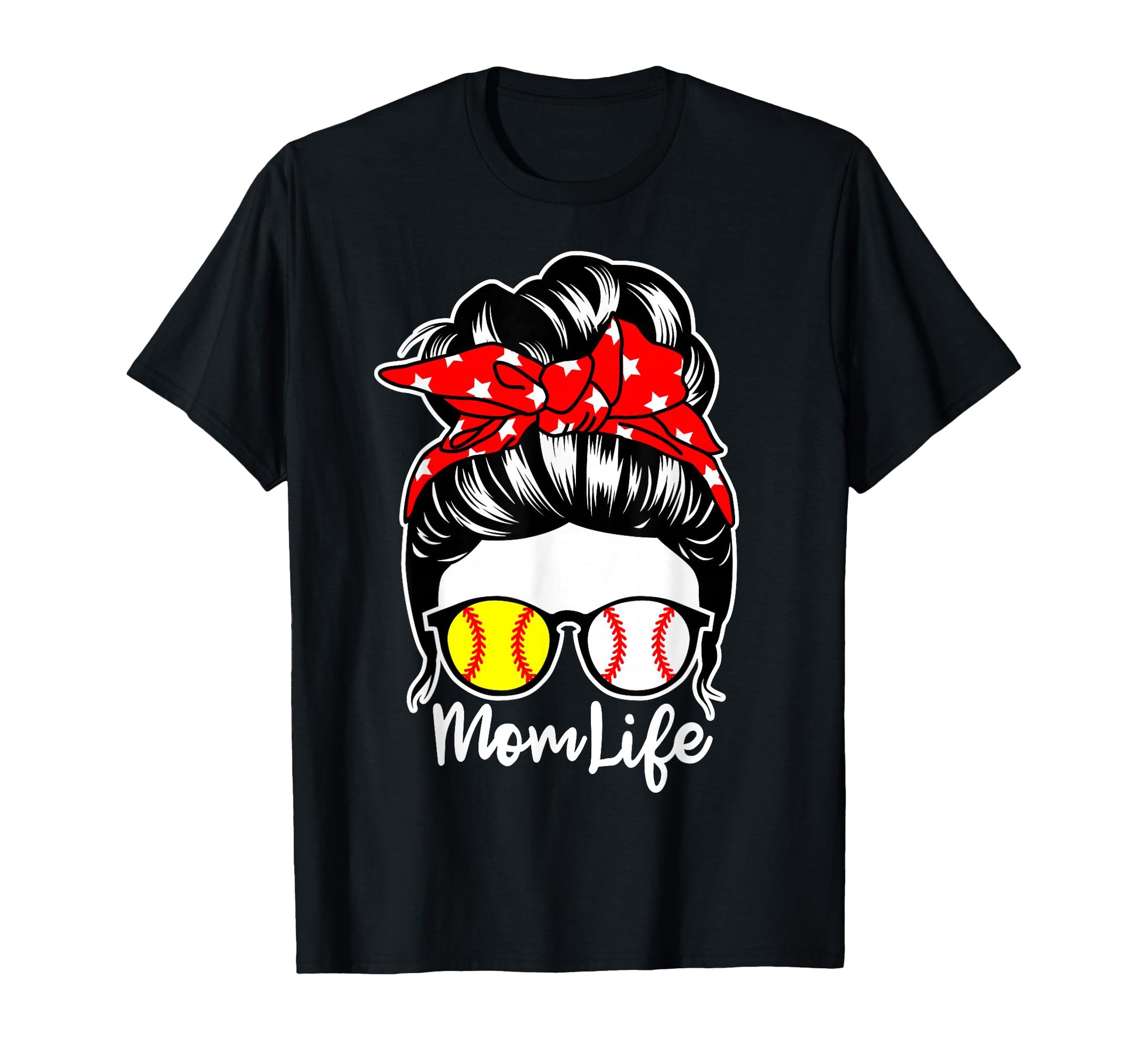 Mom Life Messy Bun Hair Baseball Softball T-Shirt - Unique Graphic Unisex - T-Shirt, Sweatshirt, Hoodie