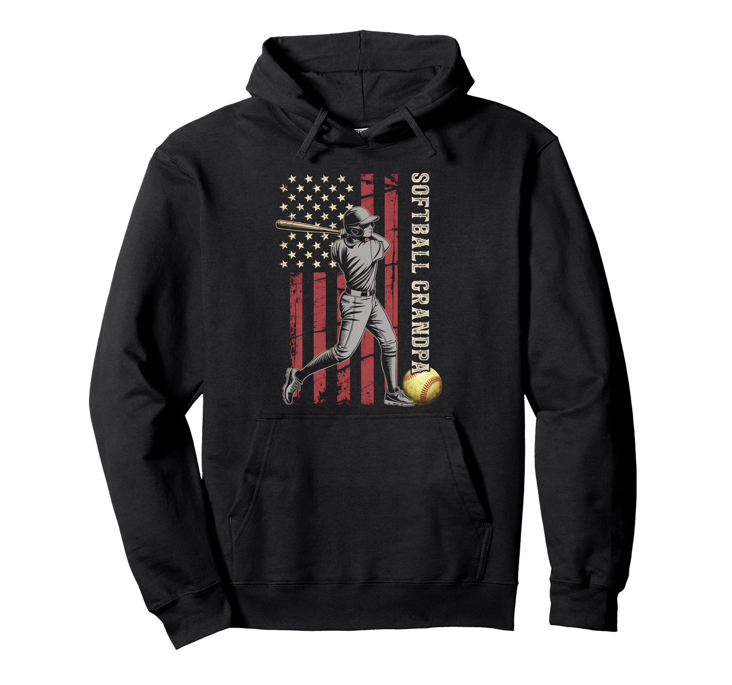 Softball Grandpa American Us Flag Patriotic Hoodie - Unique Graphic Unisex - T-Shirt, Sweatshirt, Hoodie