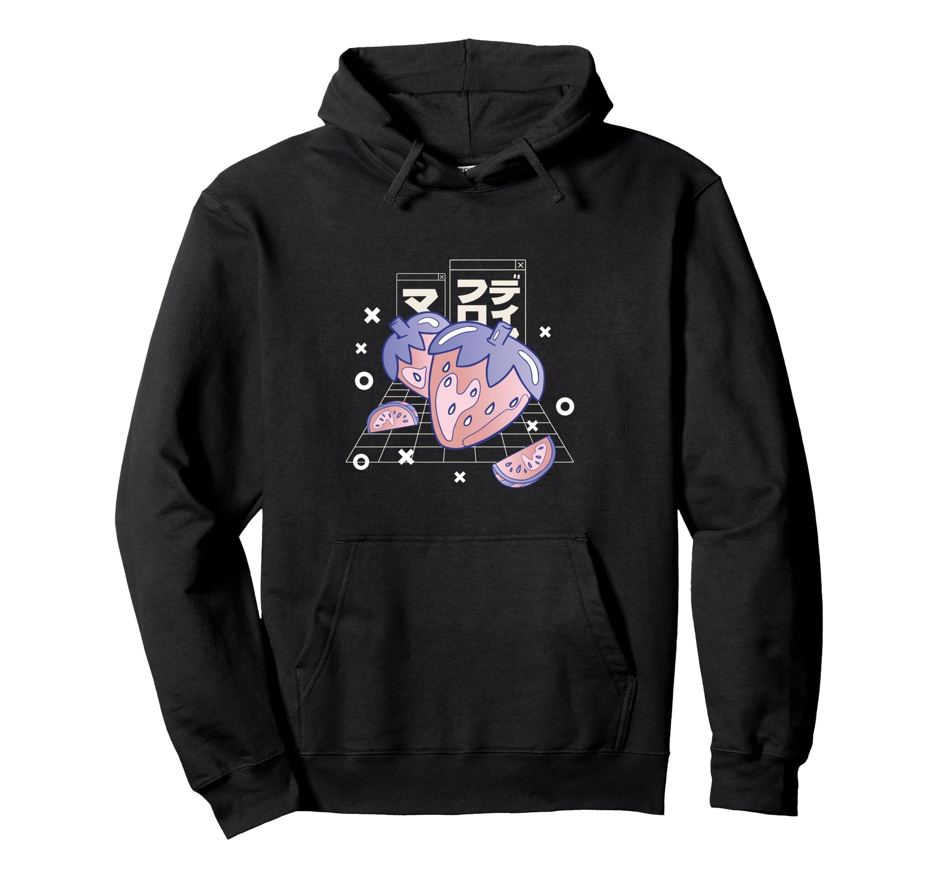 Strawberry Japanese Letters Hoodie - Fun Novelty Design for Adults - T-Shirt, Sweatshirt, Hoodie
