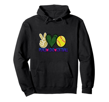 Softball Mom Peace Love Softball Hoodie - Casual Everyday Wear for Adults - T-Shirt, Sweatshirt, Hoodie