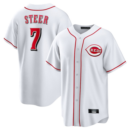 #7 Spencer Steer Player C.Reds White Home Replica Game Baseball Jerseys baseball jersey product view 1
