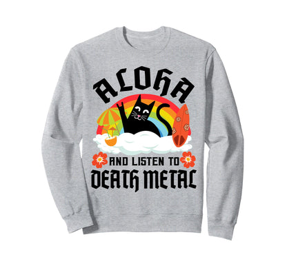 Hawaiian Cat Rainbow Aloha And Listen To Sweatshirt - Graphic Print Unisex - T-Shirt, Sweatshirt, Hoodie