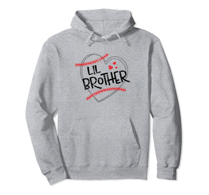 Lil Brother Baseball Heart Funny Sporty Hoodie - Trendy Graphic for Adults - T-Shirt, Sweatshirt, Hoodie