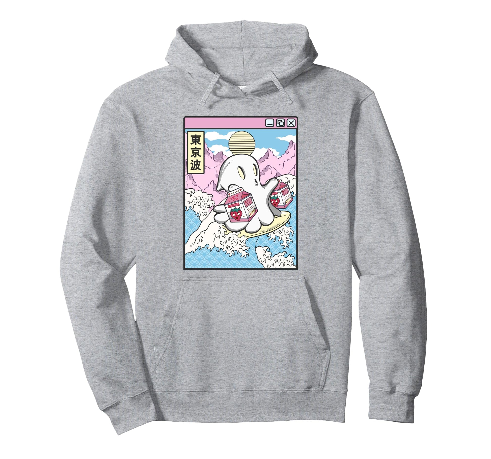 Surfing Ghost Strawberry Milk Hoodie - Casual Everyday Wear Unisex - T-Shirt, Sweatshirt, Hoodie