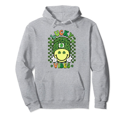 St Patricks Day Boho Groovy Smile Face Lucky Hoodie - Graphic Print Unisex - T-Shirt, Sweatshirt, Hoodie
