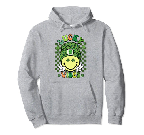 St Patricks Day Boho Groovy Smile Face Lucky Hoodie - Graphic Print Unisex - T-Shirt, Sweatshirt, Hoodie