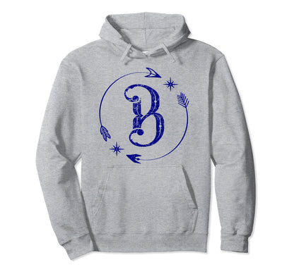 Initial B Monogram Boho Name Letter B Hoodie - Novelty Apparel for Adults - T-Shirt, Sweatshirt, Hoodie