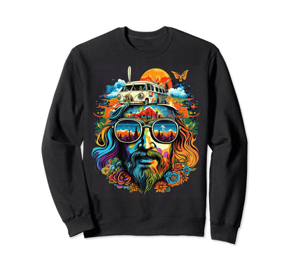 Hippie Sunglasses Flowers Peace And Love Sweatshirt - Trendy Graphic Unisex - T-Shirt, Sweatshirt, Hoodie