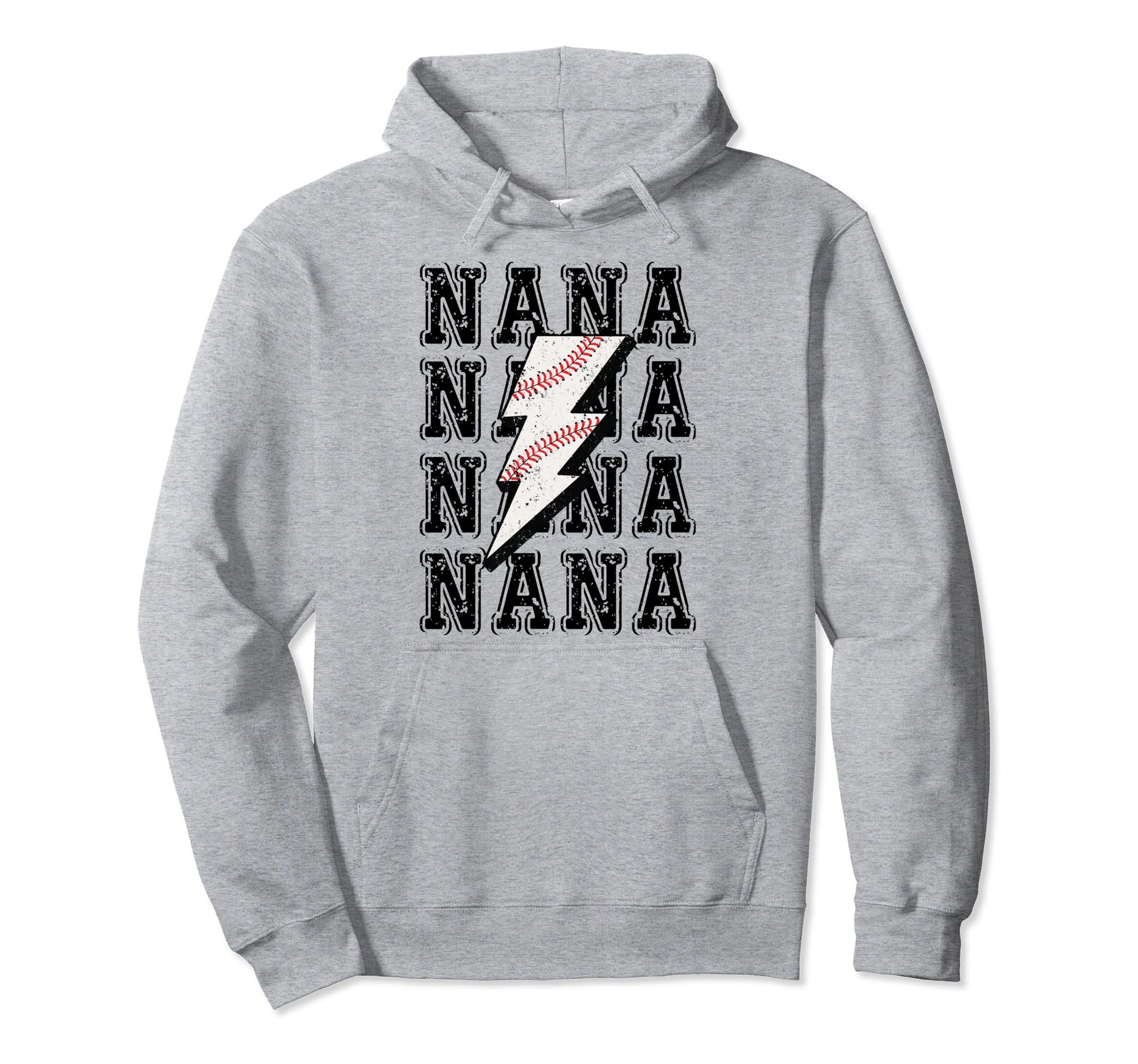 Baseball Nana Lightning Bolt Hoodie - Unique Graphic Men Women - T-Shirt, Sweatshirt, Hoodie