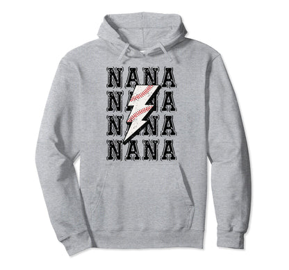 Baseball Nana Lightning Bolt Hoodie - Unique Graphic Men Women - T-Shirt, Sweatshirt, Hoodie