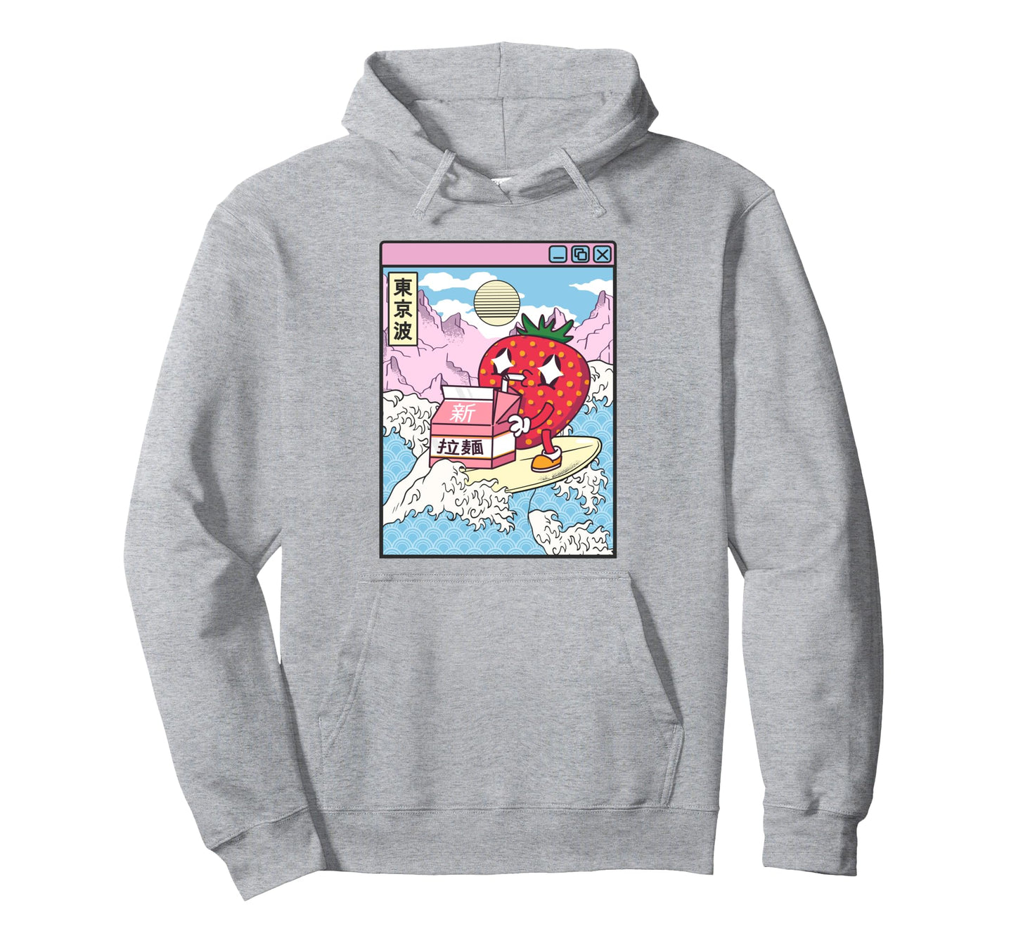 Surfing Strawberry Drinking Milk Japan Hoodie - Streetwear Style Unisex - T-Shirt, Sweatshirt, Hoodie