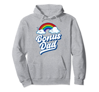 Bonus Dad Funny 80S Rainbow Stepdad Hoodie - Fun Novelty Design Men Women - T-Shirt, Sweatshirt, Hoodie