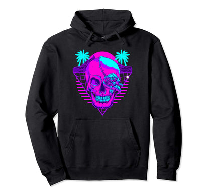 Vaporwave Aesthetic Skull Beach Hoodie - Casual Everyday Wear Men Women - T-Shirt, Sweatshirt, Hoodie