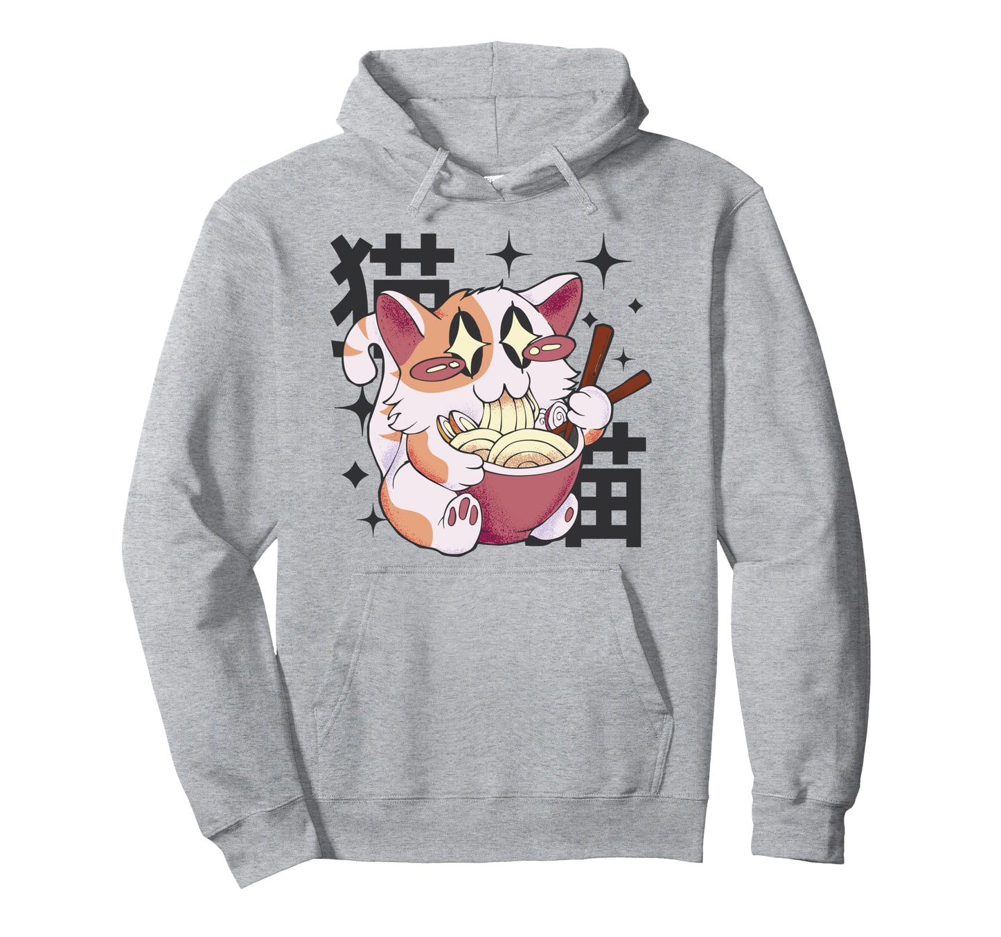 Happy Cat Eating Ramen Japan 80S Otaku Hoodie - Trendy Graphic Men Women - T-Shirt, Sweatshirt, Hoodie