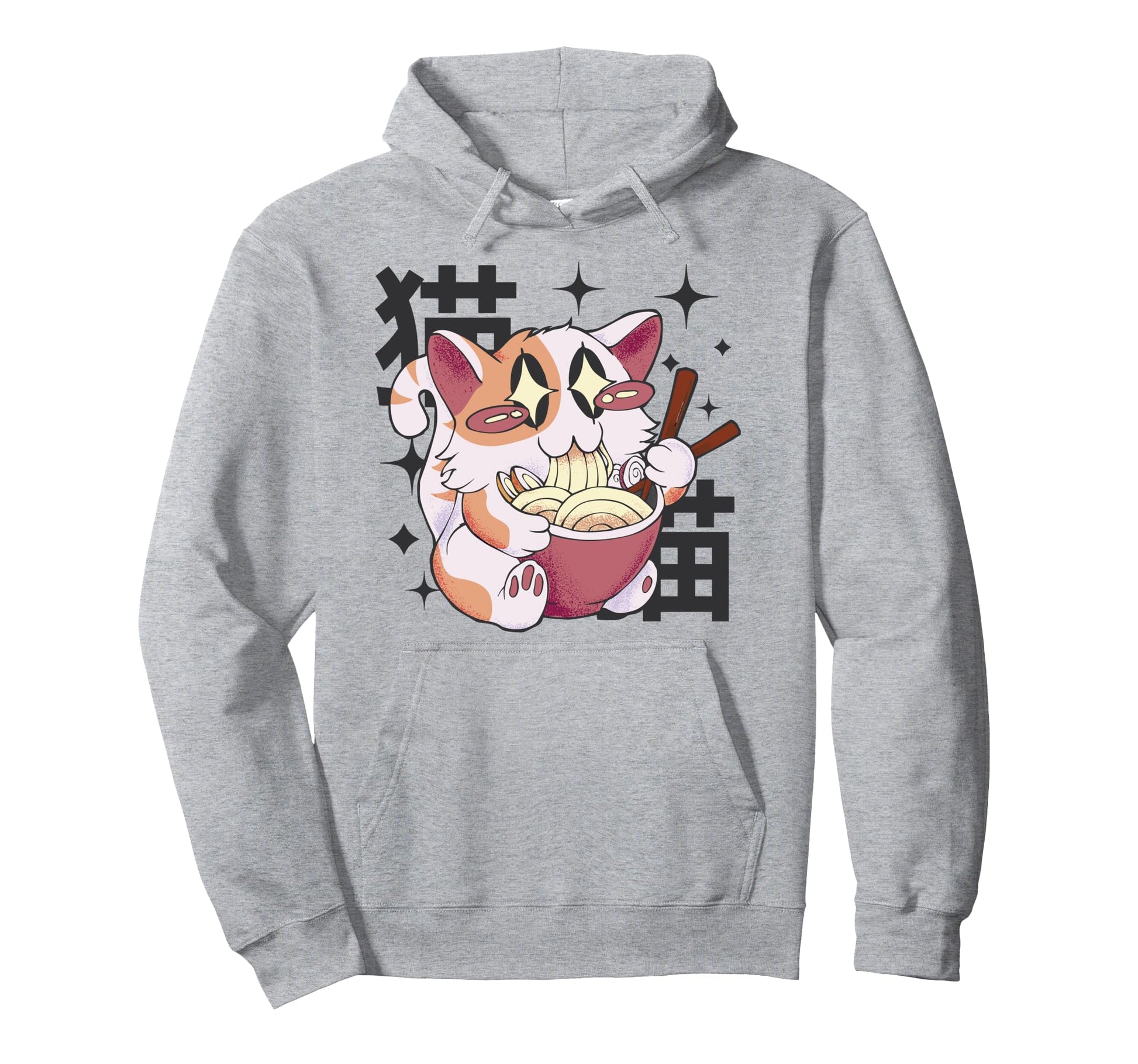 Happy Cat Eating Ramen Japan 80S Otaku Hoodie - Trendy Graphic Men Women - T-Shirt, Sweatshirt, Hoodie
