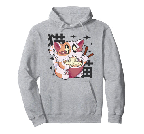 Happy Cat Eating Ramen Japan 80S Otaku Hoodie - Trendy Graphic Men Women - T-Shirt, Sweatshirt, Hoodie