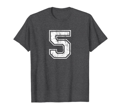 Number 5 Five Varsity Distressed T-Shirt - Custom Art Print for Adults - T-Shirt, Sweatshirt, Hoodie
