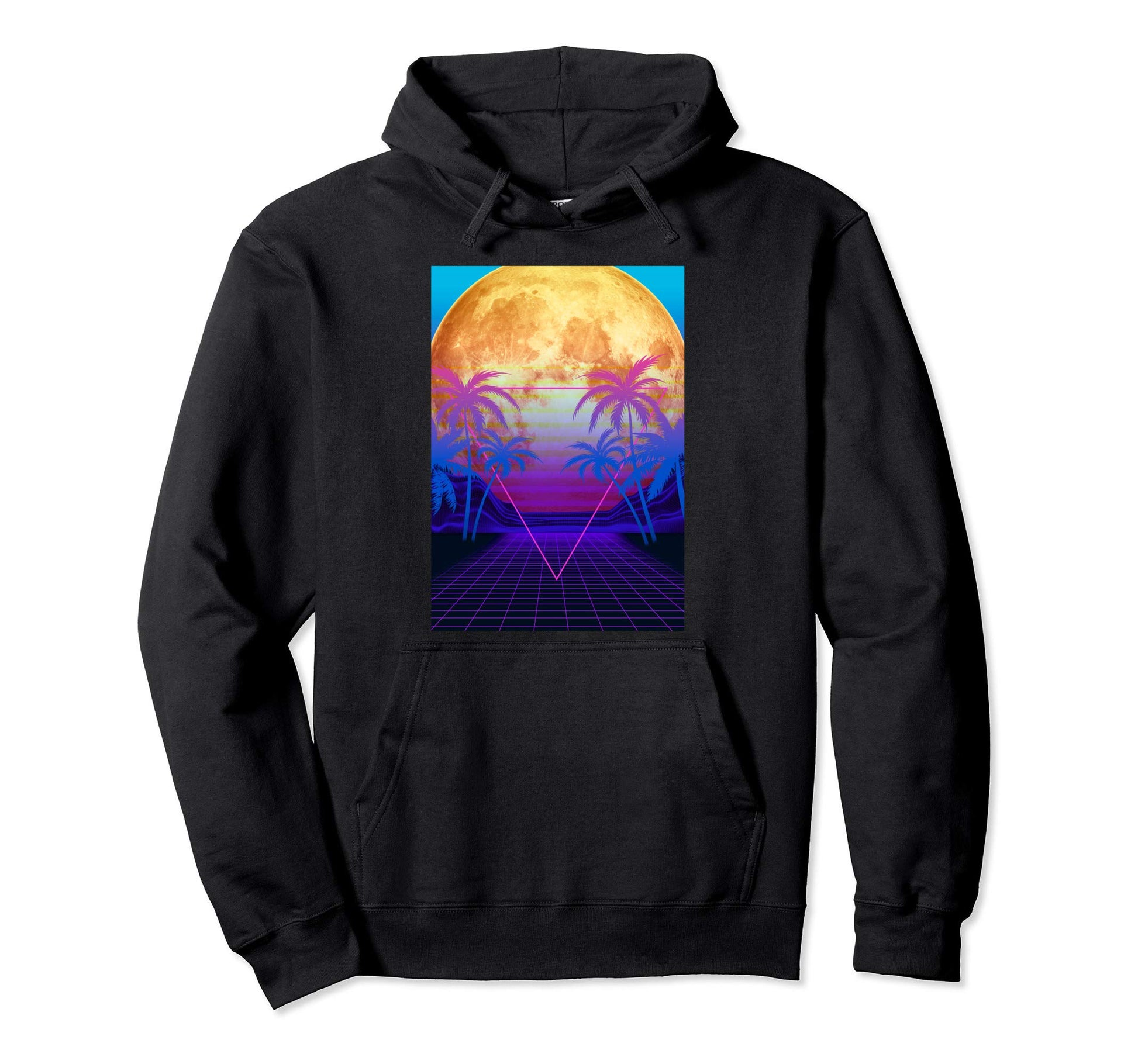 Vaporwave Palm Trees Digital Landscape Hoodie - Minimalist Print Unisex - T-Shirt, Sweatshirt, Hoodie