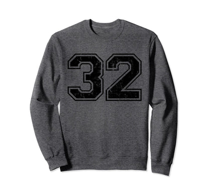 Number 32 Varsity Distressed Sweatshirt - Streetwear Style for Adults - T-Shirt, Sweatshirt, Hoodie