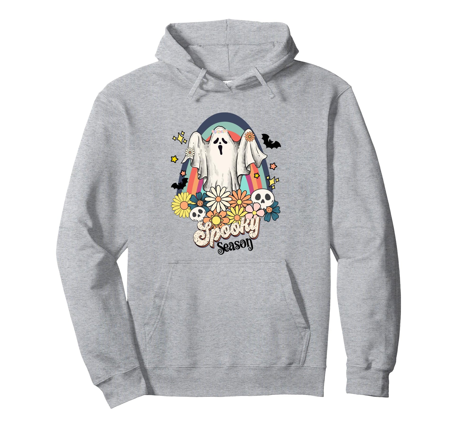 Rainbow Floral Ghost Spooky Season Hoodie - Minimalist Print Men Women - T-Shirt, Sweatshirt, Hoodie