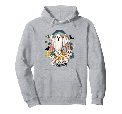 Rainbow Floral Ghost Spooky Season Hoodie - Minimalist Print Men Women - T-Shirt, Sweatshirt, Hoodie