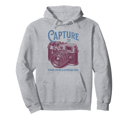 Capture Vision Views Camera Mens Hoodie - Aesthetic Graphic for Adults - T-Shirt, Sweatshirt, Hoodie