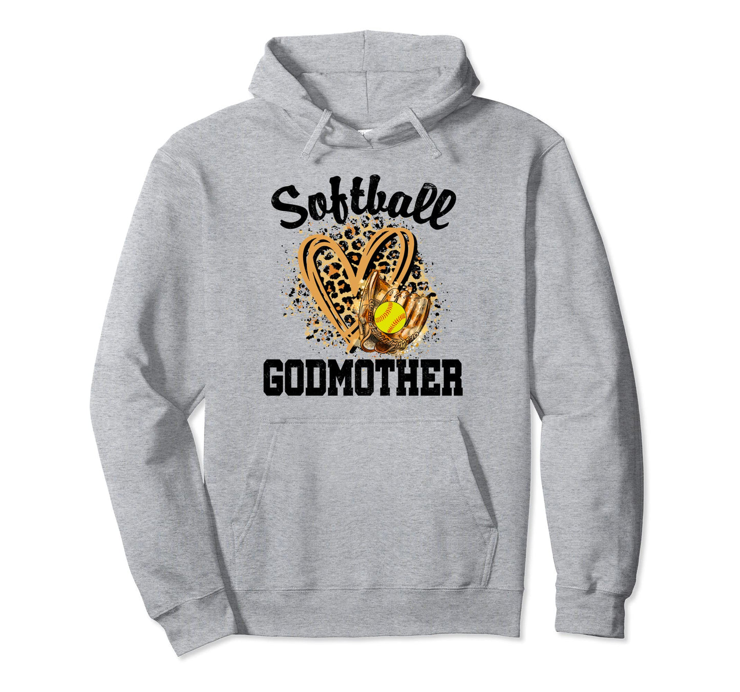 Softball Godmother Leopard Heart Softball Hoodie - Streetwear Style Unisex - T-Shirt, Sweatshirt, Hoodie