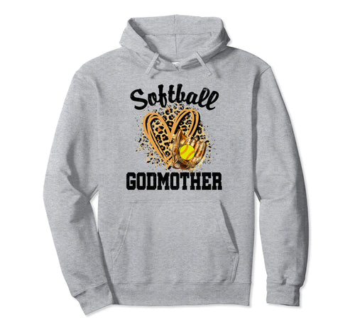 Softball Godmother Leopard Heart Softball Hoodie - Streetwear Style Unisex - T-Shirt, Sweatshirt, Hoodie