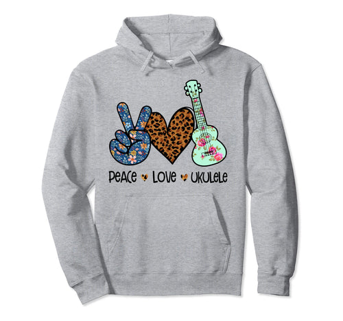 Peace Love Ukulele Leopard Hoodie - Casual Everyday Wear Unisex - T-Shirt, Sweatshirt, Hoodie