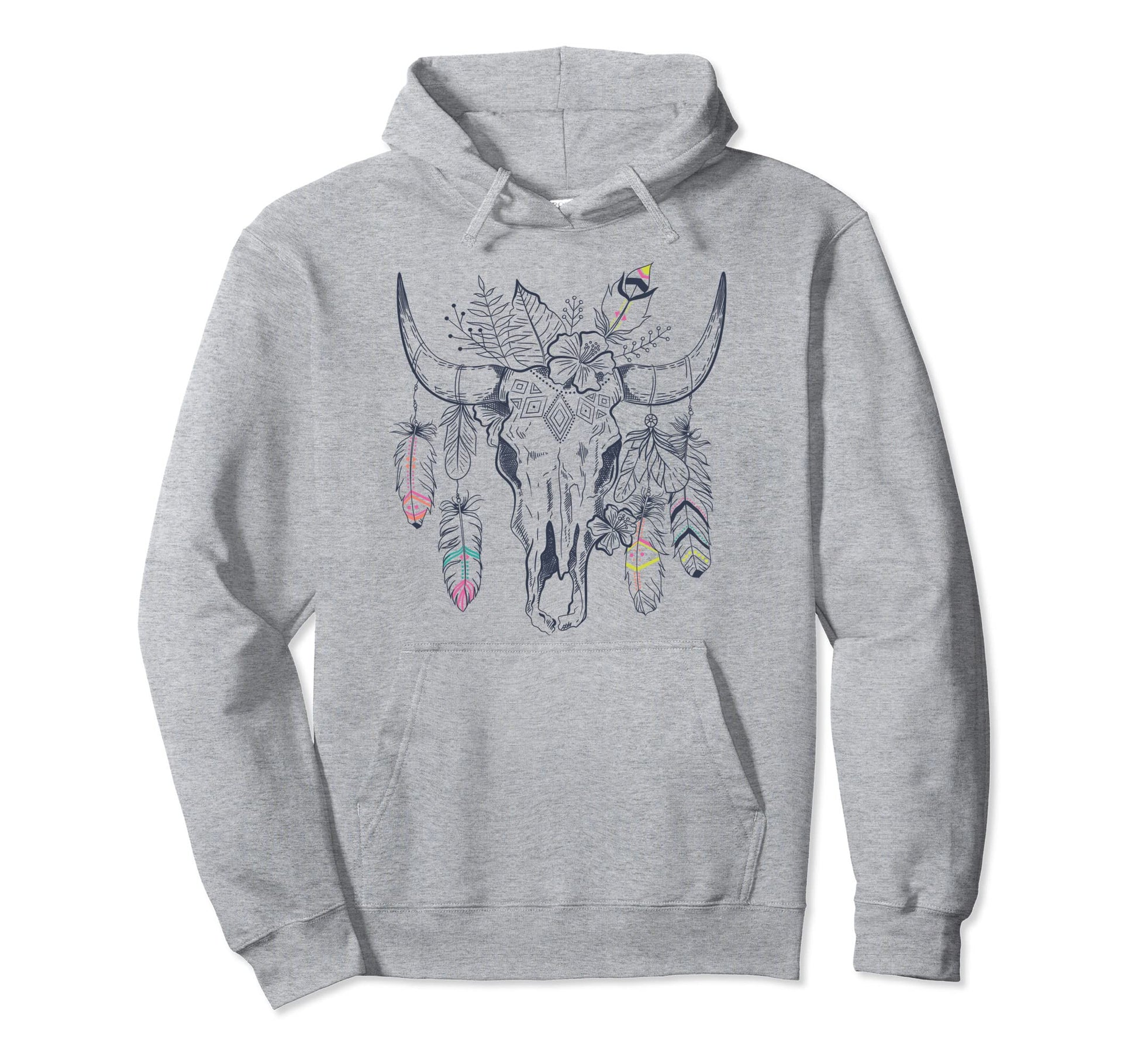 Bull Boho Western Rodeo Statement Hoodie - Novelty Apparel for Adults - T-Shirt, Sweatshirt, Hoodie