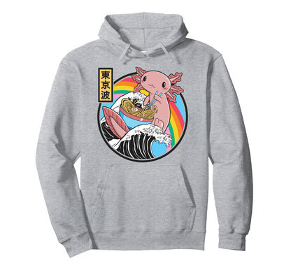 Axolotl Eating Ramen Kanagawa Wave Hoodie - Fun Novelty Design Unisex - T-Shirt, Sweatshirt, Hoodie