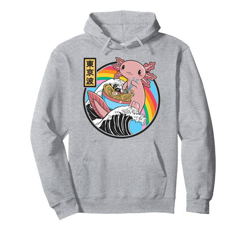 Axolotl Eating Ramen Kanagawa Wave Hoodie - Fun Novelty Design Unisex - T-Shirt, Sweatshirt, Hoodie