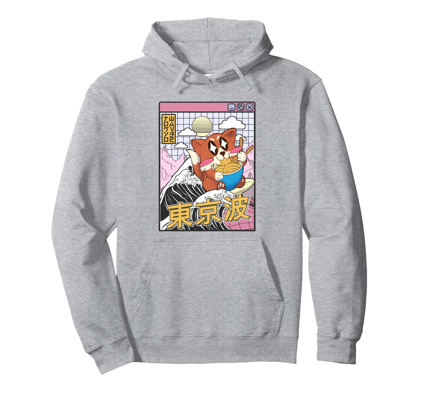 Fox Surfing Kanagawa Wave Kawaii Hoodie - Novelty Apparel for Adults - T-Shirt, Sweatshirt, Hoodie