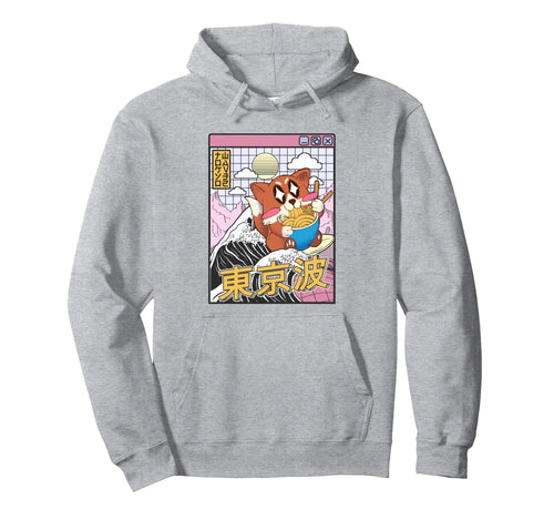 Fox Surfing Kanagawa Wave Kawaii Hoodie - Novelty Apparel for Adults - T-Shirt, Sweatshirt, Hoodie