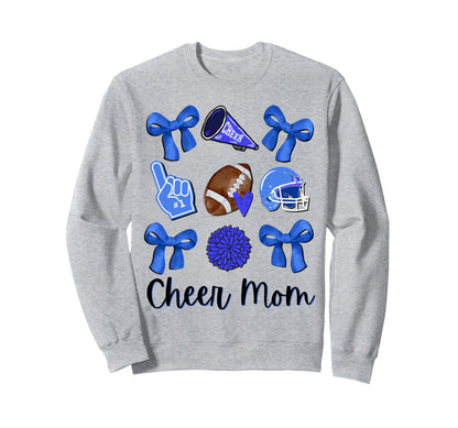 Football Coquette Bow Cheer Mom Blue Sweatshirt - Trendy Graphic Unisex - T-Shirt, Sweatshirt, Hoodie