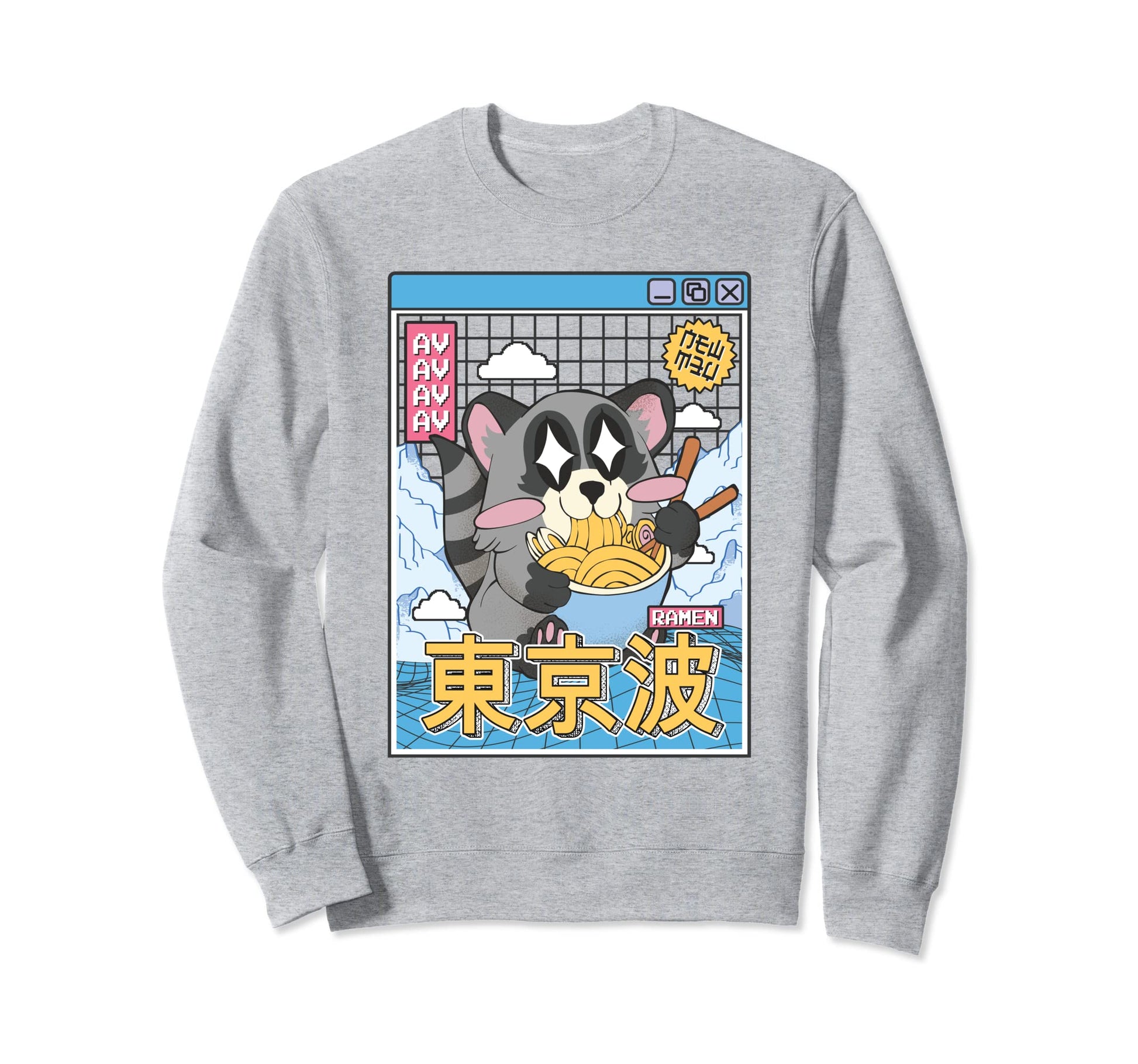 Raccoon Eating Ramen Kawaii Sweatshirt - Aesthetic Graphic for Adults - T-Shirt, Sweatshirt, Hoodie