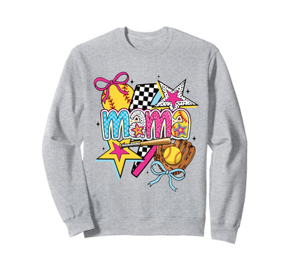 Colorful Softball Mama Star Sweatshirt - Fun Novelty Design Men Women - T-Shirt, Sweatshirt, Hoodie