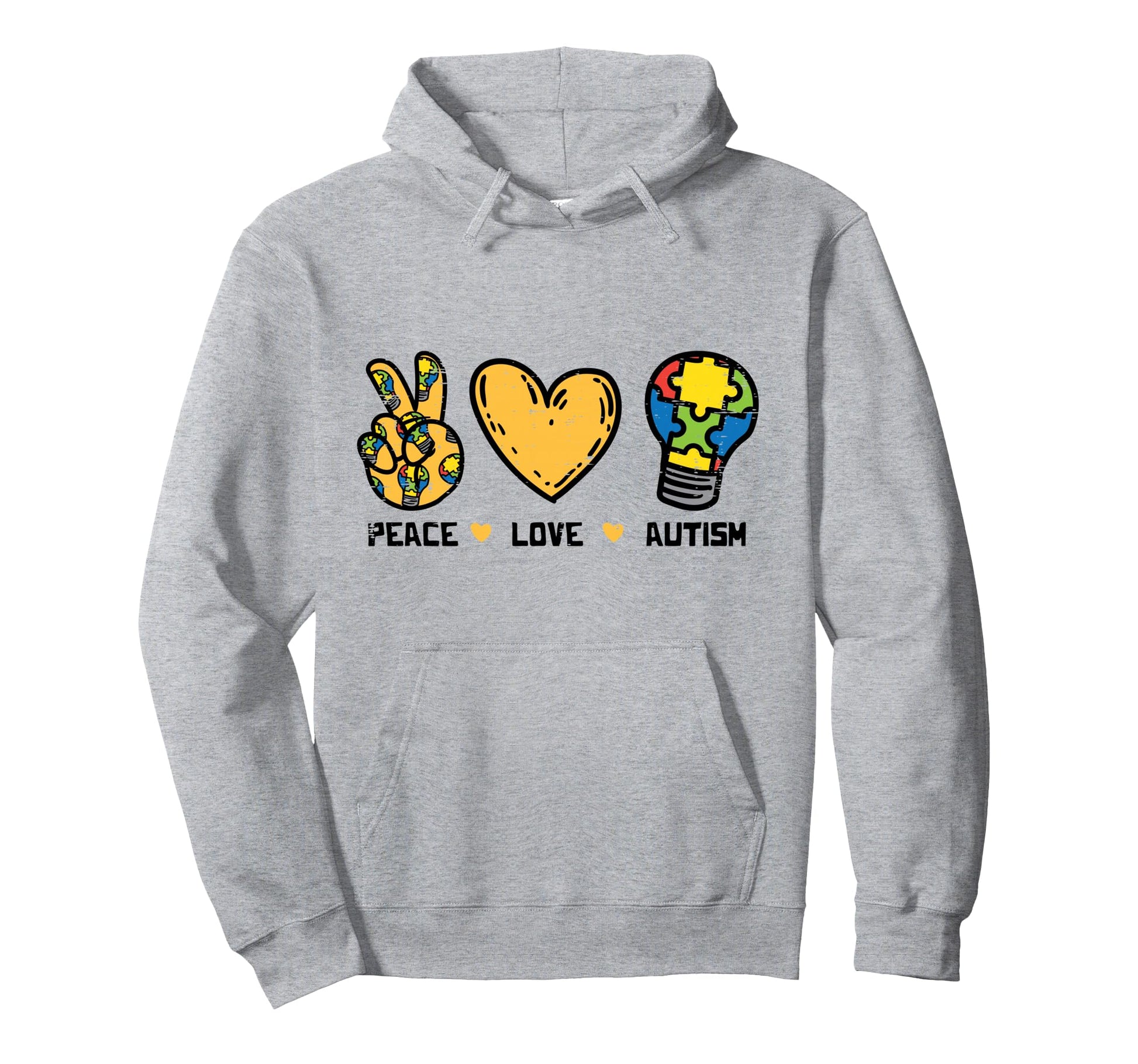 Peace Love Autism Light Bulb Puzzle Hoodie - Aesthetic Graphic Unisex - T-Shirt, Sweatshirt, Hoodie