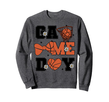 Basketball Game Day Bow And Heart Sweatshirt - Graphic Print Unisex - T-Shirt, Sweatshirt, Hoodie