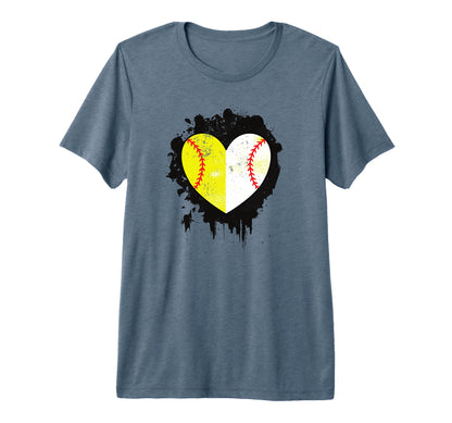 Baseball And Softball Heart Team T-Shirt - Casual Everyday Wear Unisex - T-Shirt, Sweatshirt, Hoodie