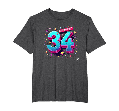 34Th Birthday Gift Keeping It 100 Neon T-Shirt - Minimalist Print Unisex - T-Shirt, Sweatshirt, Hoodie