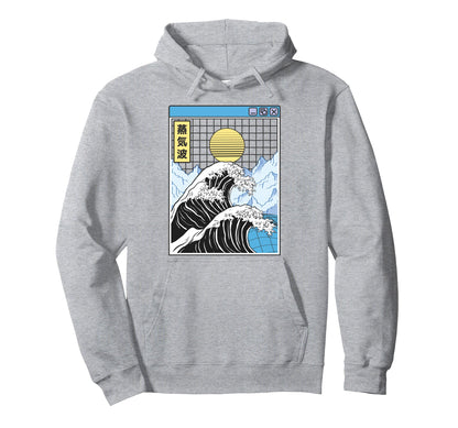Kanagawa Wave Japan Digital Landscape Hoodie - Novelty Apparel for Adults - T-Shirt, Sweatshirt, Hoodie