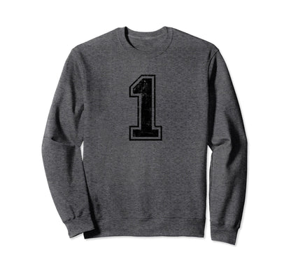 Number 1 One Varsity Distressed Sweatshirt - Aesthetic Graphic Unisex - T-Shirt, Sweatshirt, Hoodie