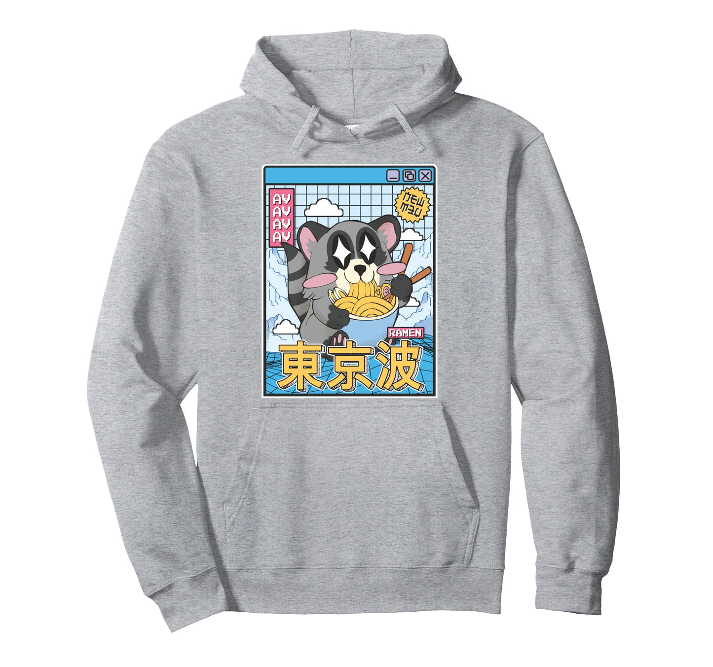 Raccoon Eating Ramen Kawaii Vaporwave Hoodie - Minimalist Print for Adults - T-Shirt, Sweatshirt, Hoodie